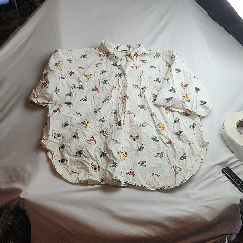 Soho Vintage Button-Down Shirt Dinosaur Print White Size Large